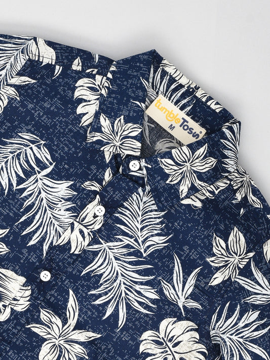 Navy Blue Printed Half Sleeves Shirt