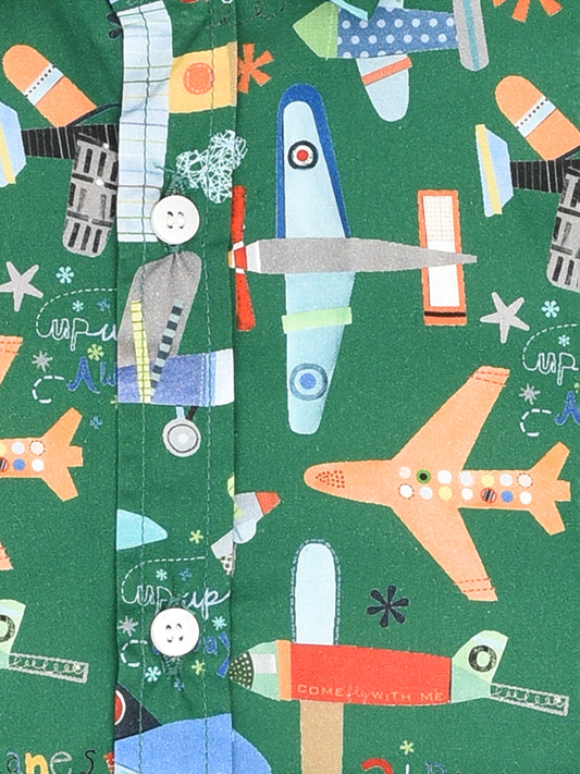 Green Printed Half Sleeve Shirt