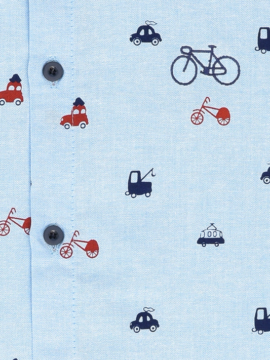 Sky Blue Half Sleeves Printed Shirt