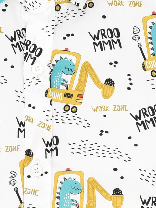 White Printed Half Sleeves Shirt