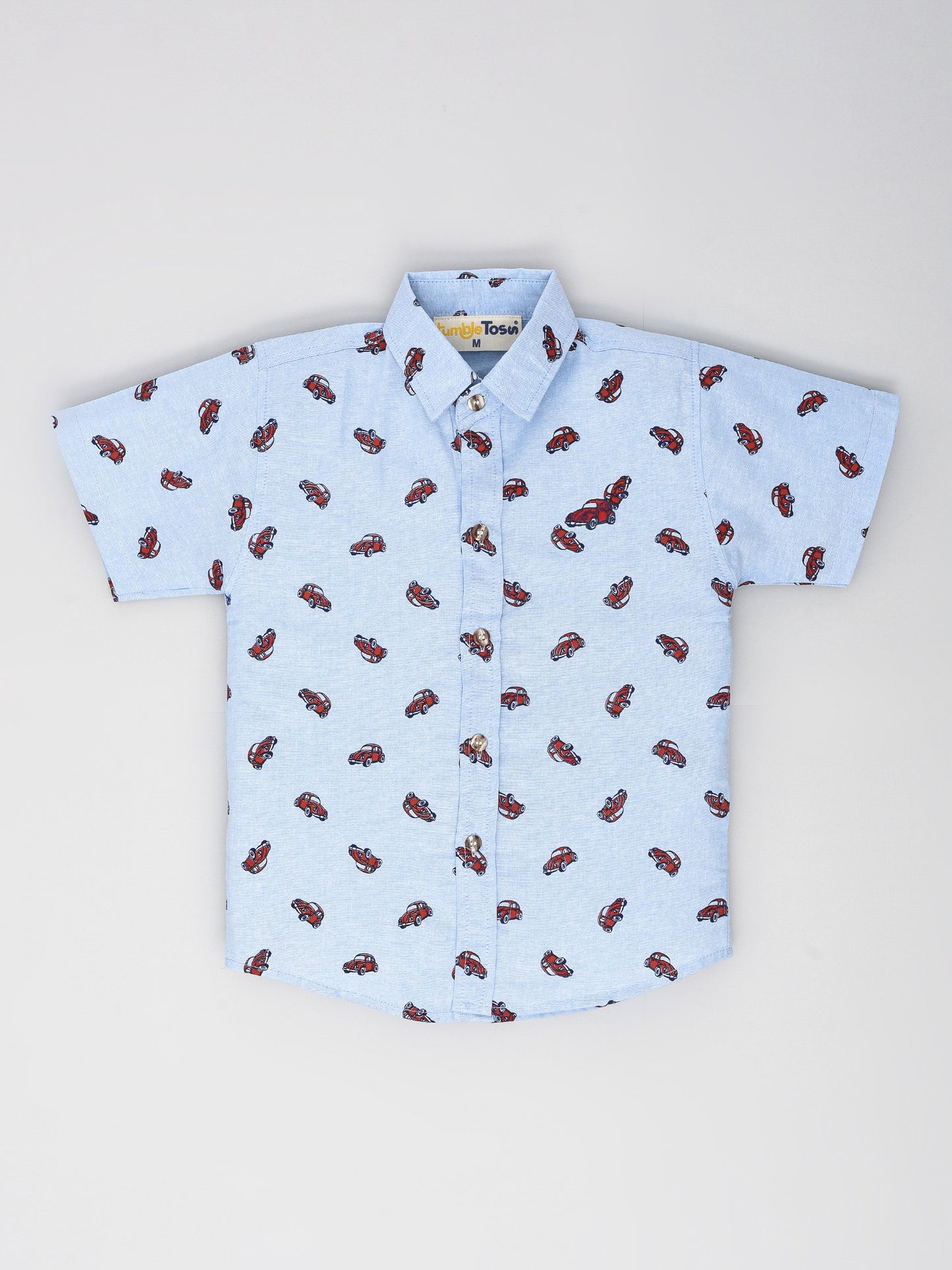 Light Blue Colored Cars Printed Shirt