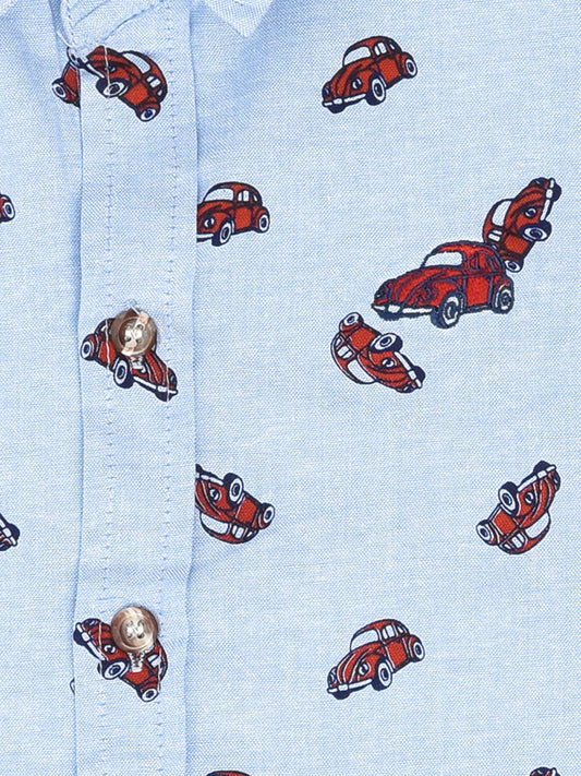 Light Blue Colored Cars Printed Shirt