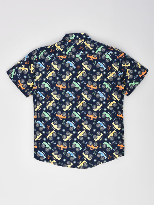 Navy Blue Car Printed Shirt