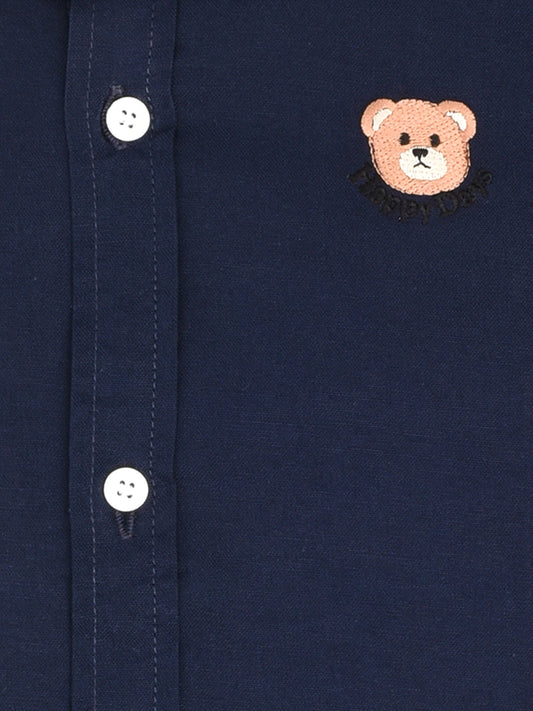 Navy Blue Solid Half Sleeves Shirt