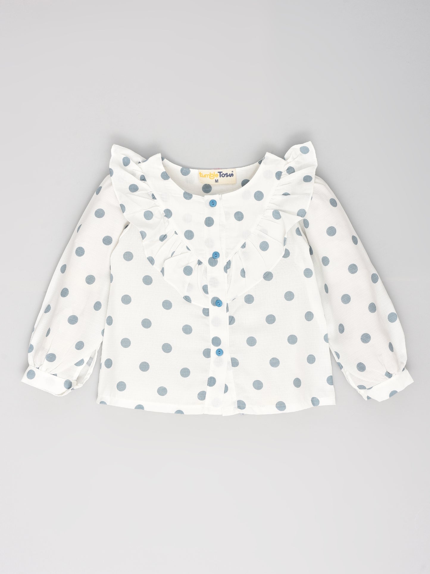 Full Sleeves Polka Coord Set Blue