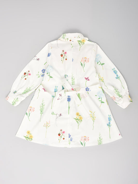White Flower Printed Dress