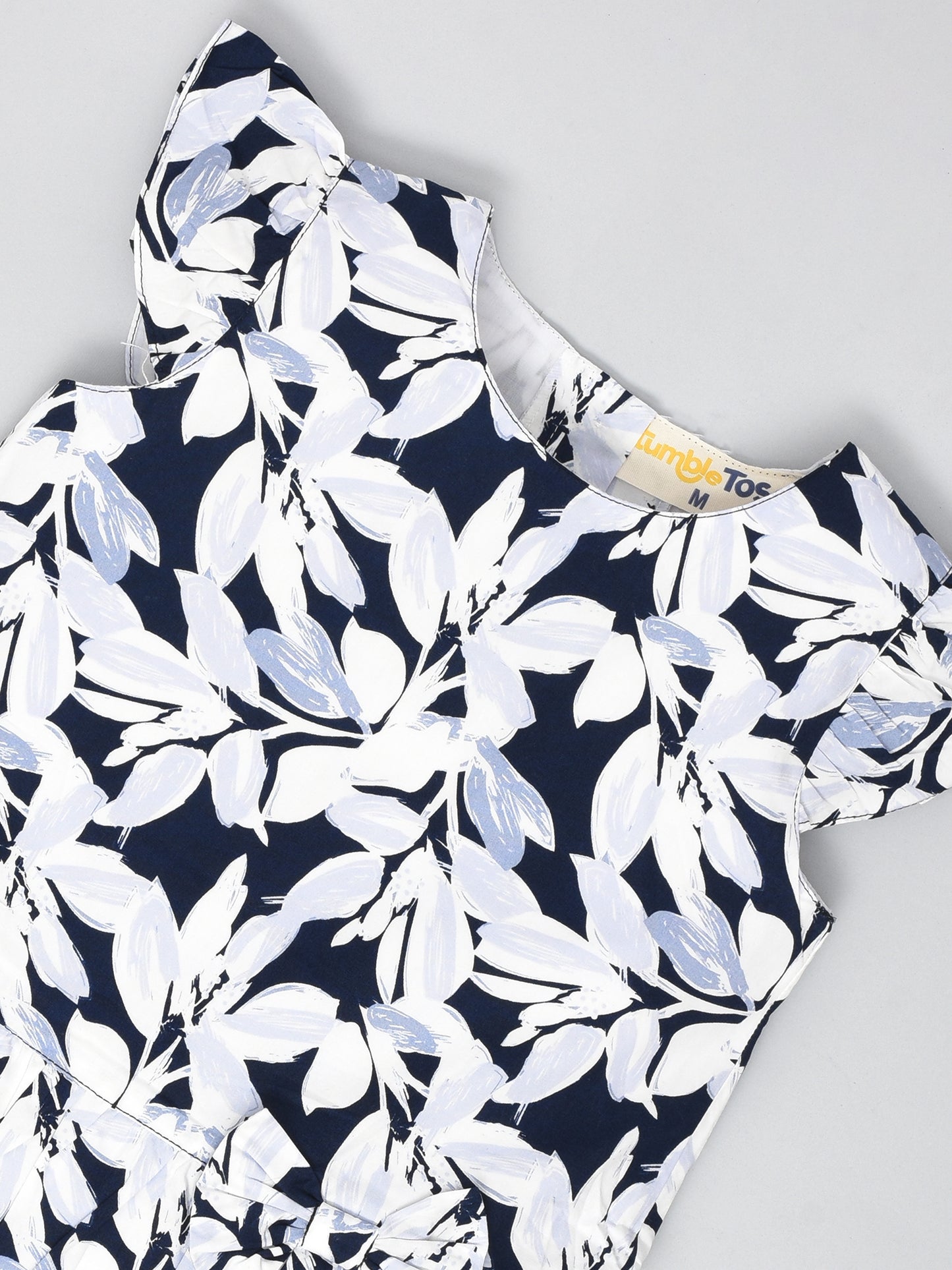 Blue and White Leaf Printed Dress