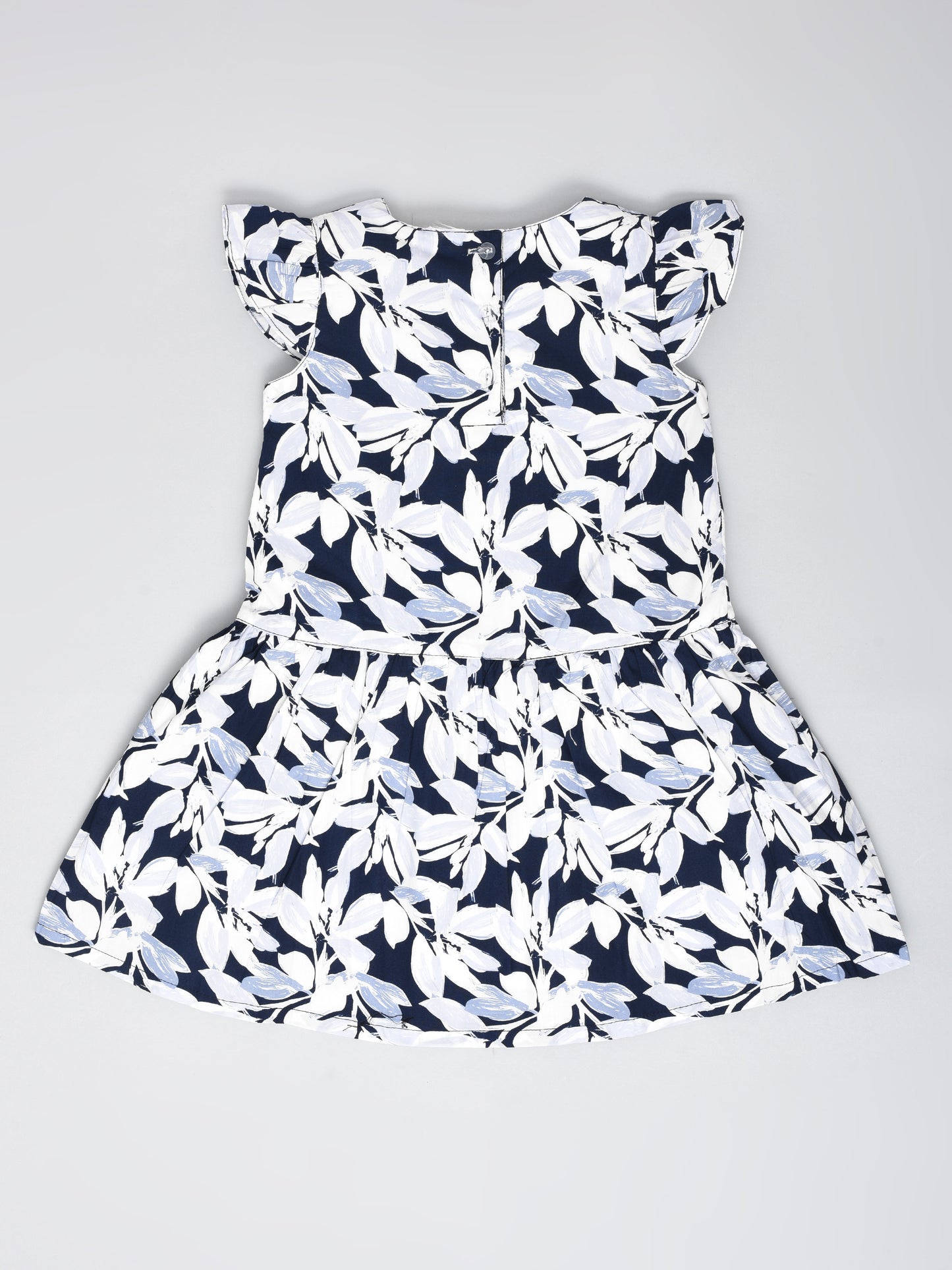 Blue and White Leaf Printed Dress