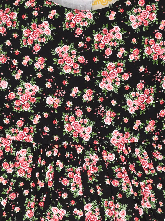 Black & Pink Flower Printed Dress