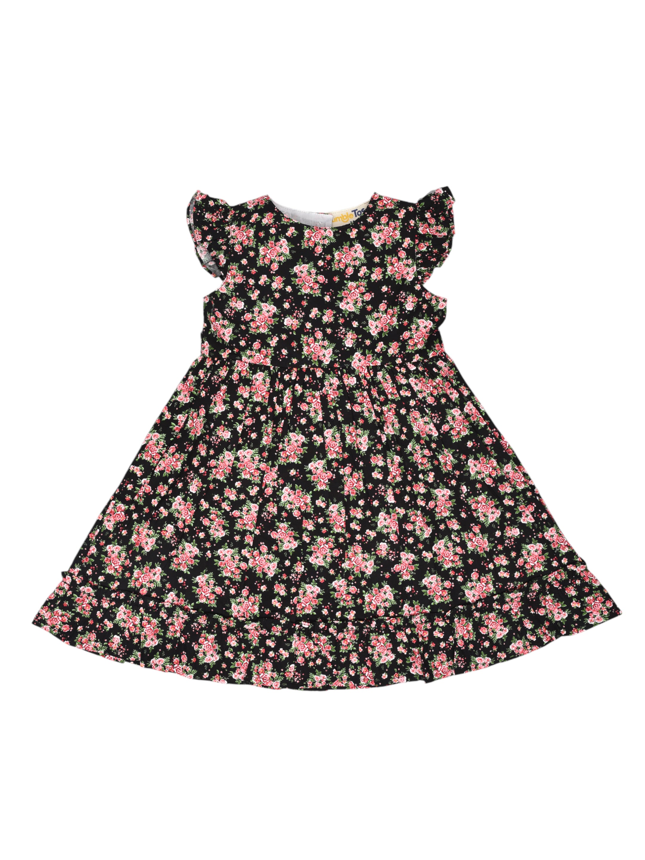 Black & Pink Flower Printed Dress Tumble Toss Black & Pink Flower Printed Dress Tumble Toss