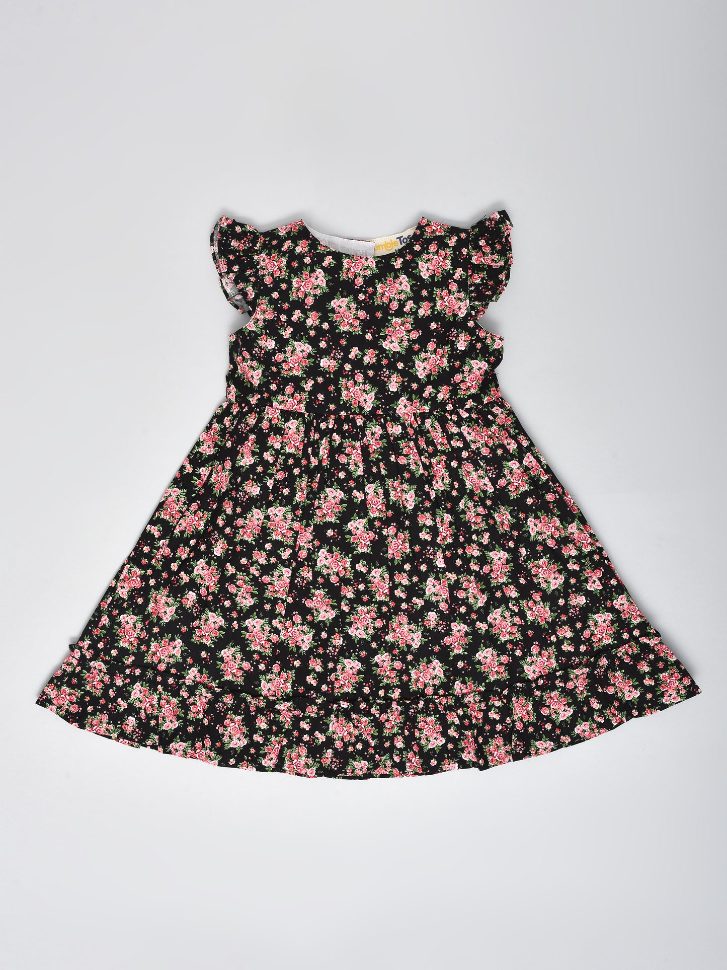 Black & Pink Flower Printed Dress