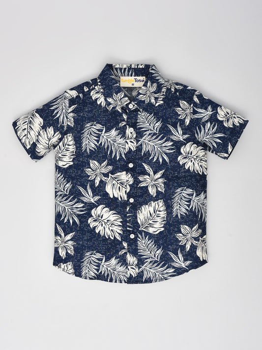 Navy Blue Printed Half Sleeves Shirt