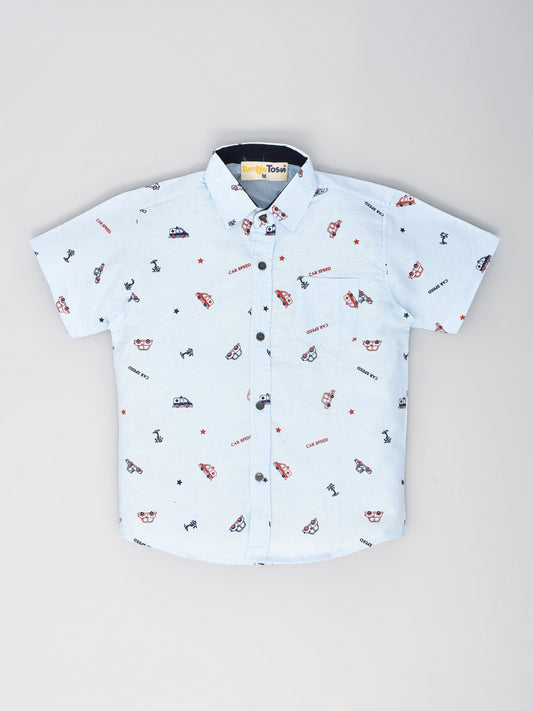 Light Blue Half Sleeves Printed Shirt