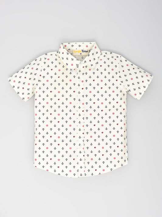 White Printed Half Sleeves Shirt