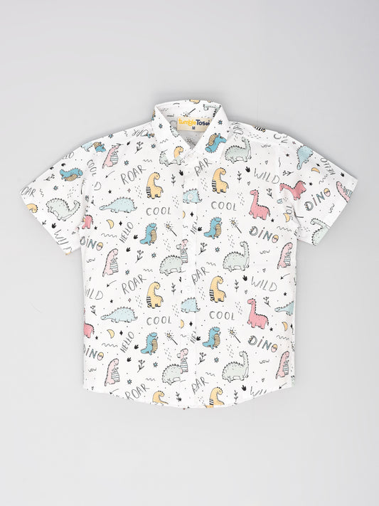 White Dino Printed Shirt