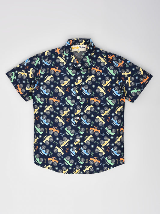 Navy Blue Car Printed Shirt