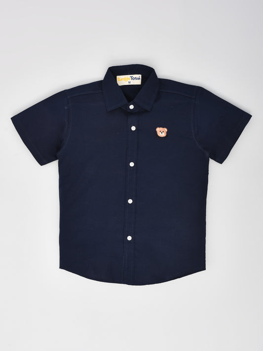 Navy Blue Solid Half Sleeves Shirt