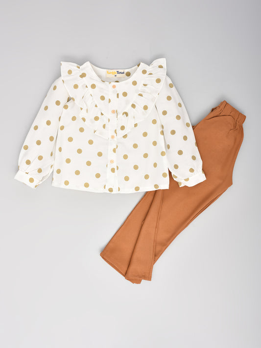 Full Sleeves Polka Dot Coord Set Brown