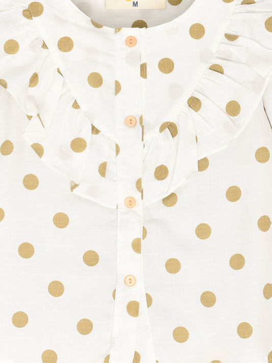 Full Sleeves Polka Dot Coord Set Brown