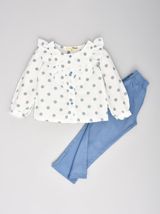 Blue Full Sleeves Polka Coord Set