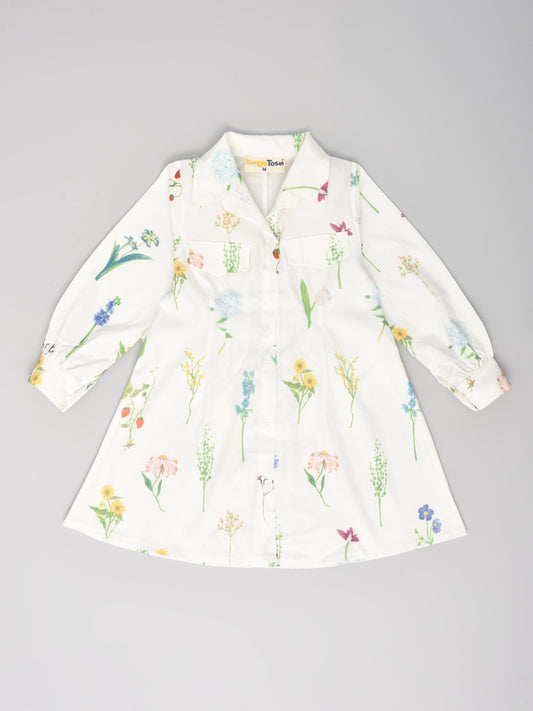 White Flower Printed Dress