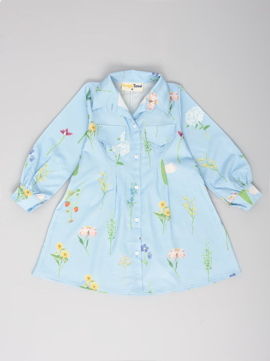 Blue Flower Printed Dress