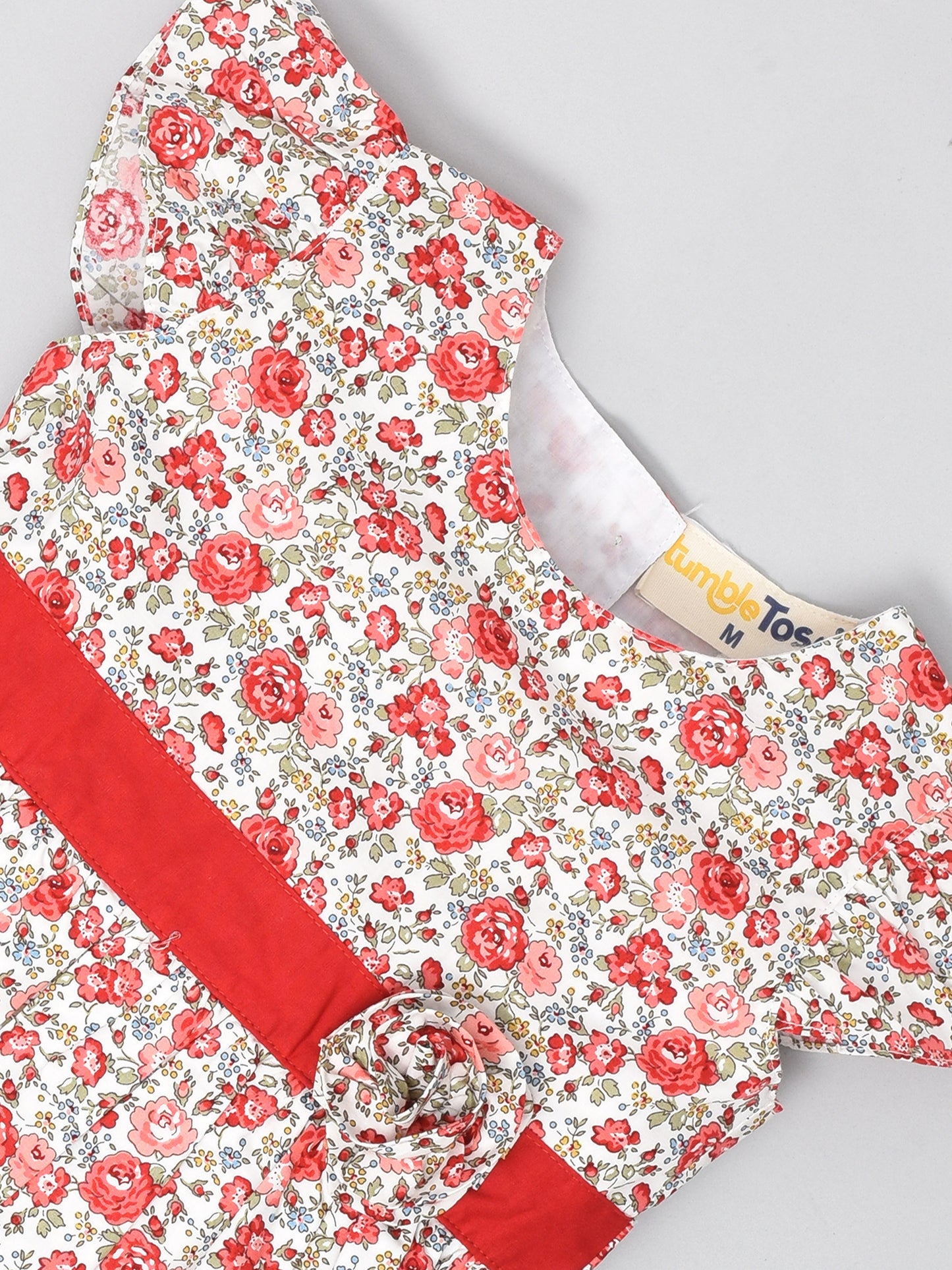 White and Red Flowers Printed Dress