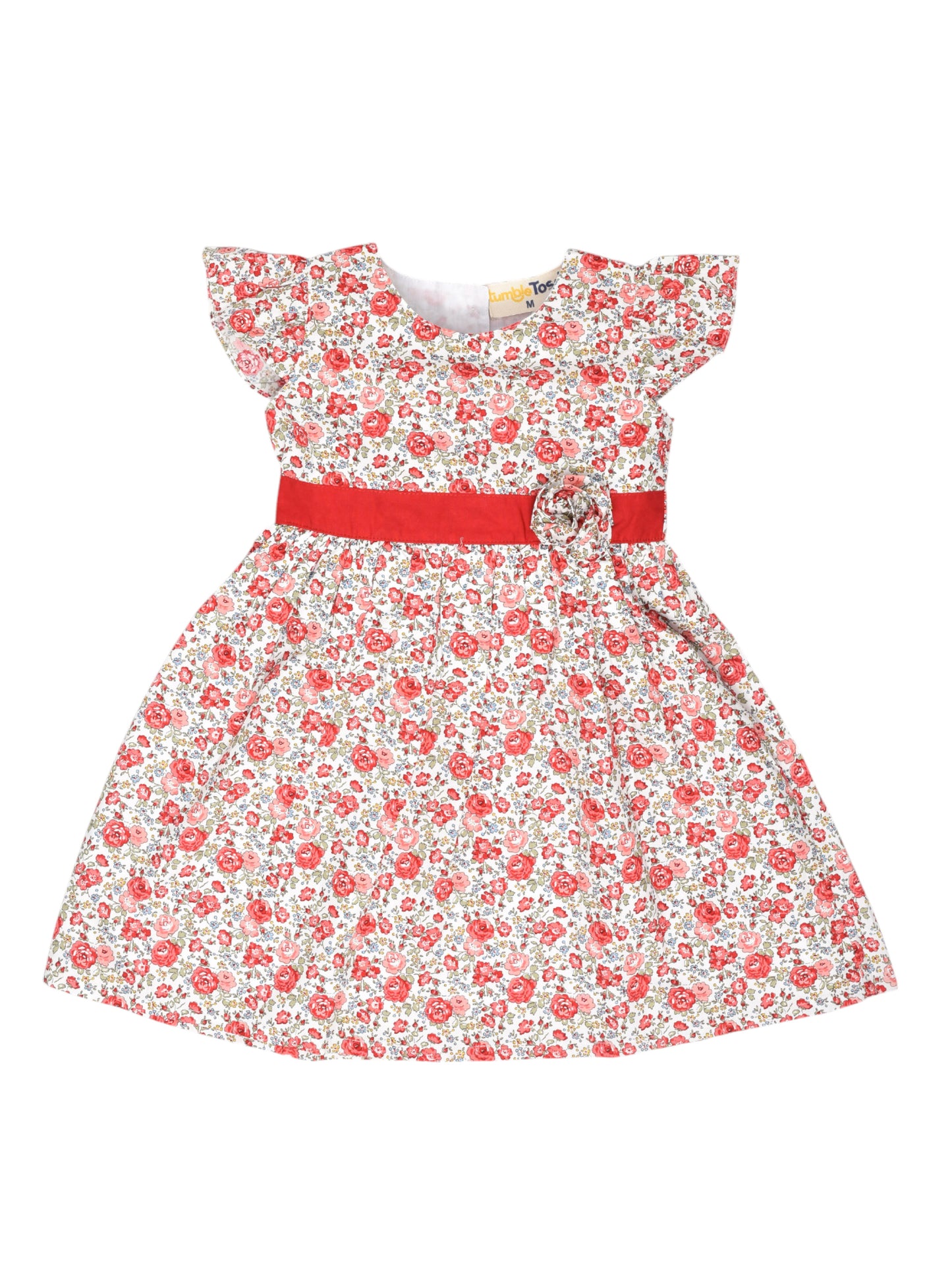 White and Red Flowers Printed Dress