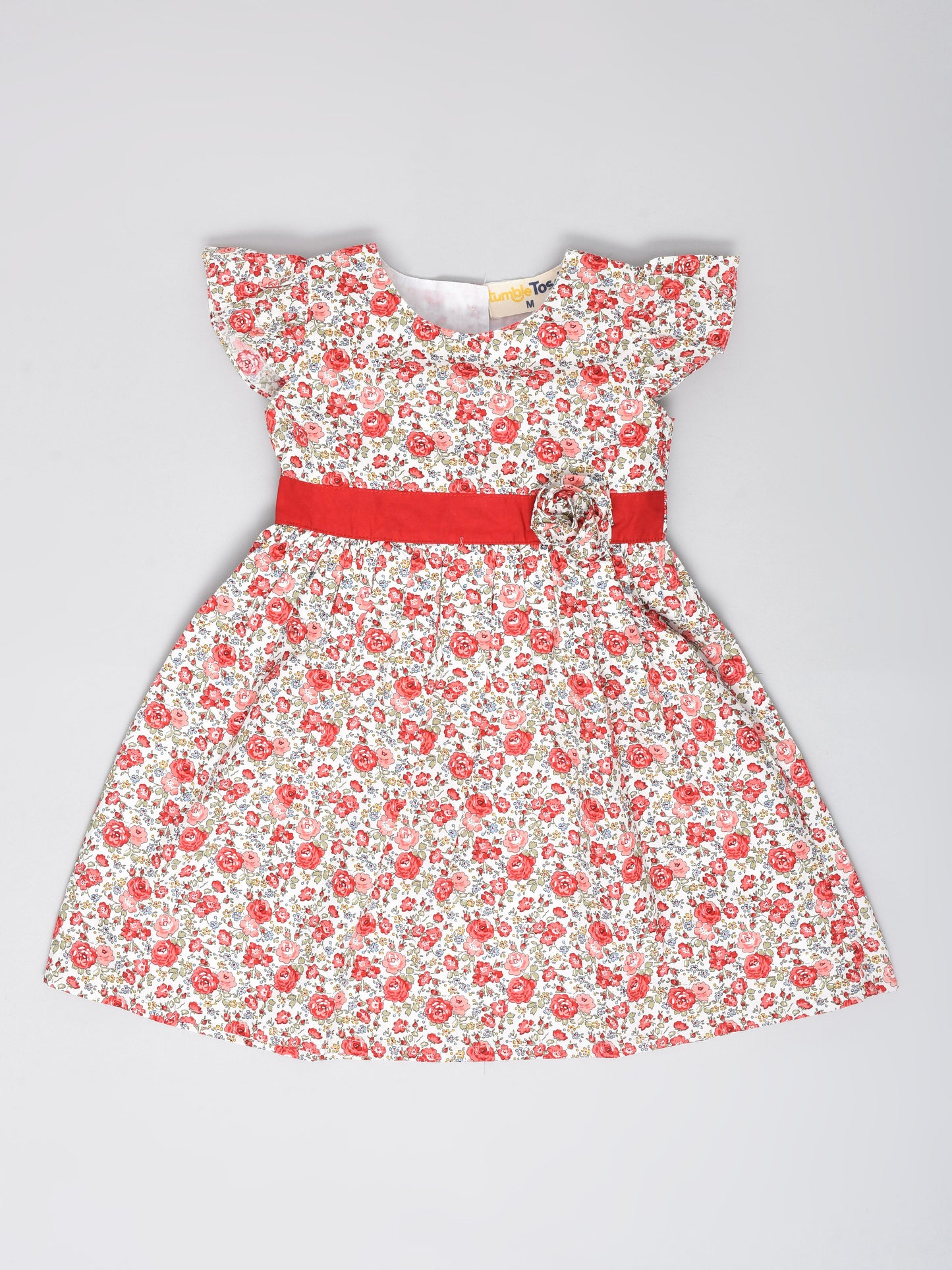 White and Red Flowers Printed Dress