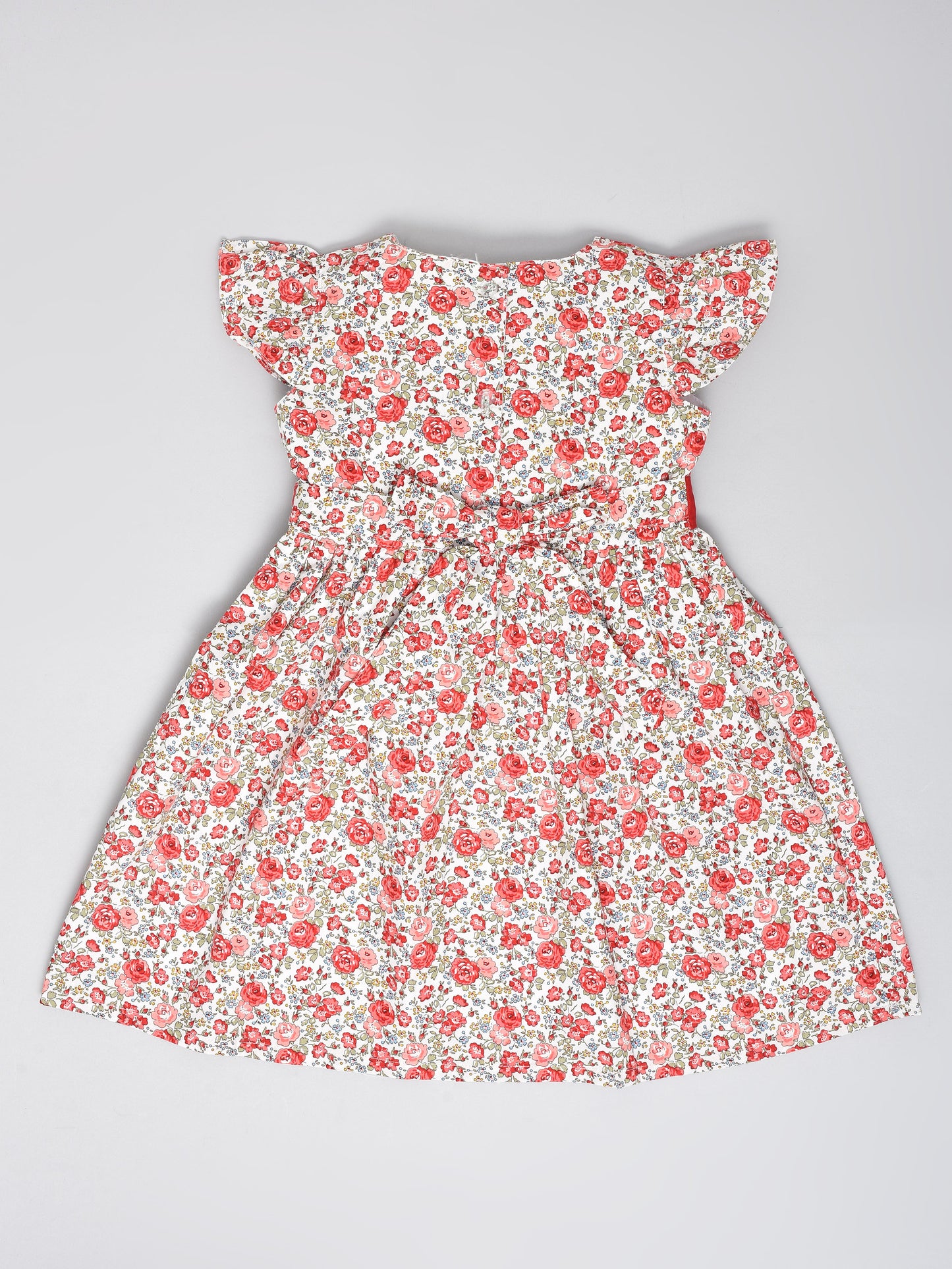 White and Red Flowers Printed Dress