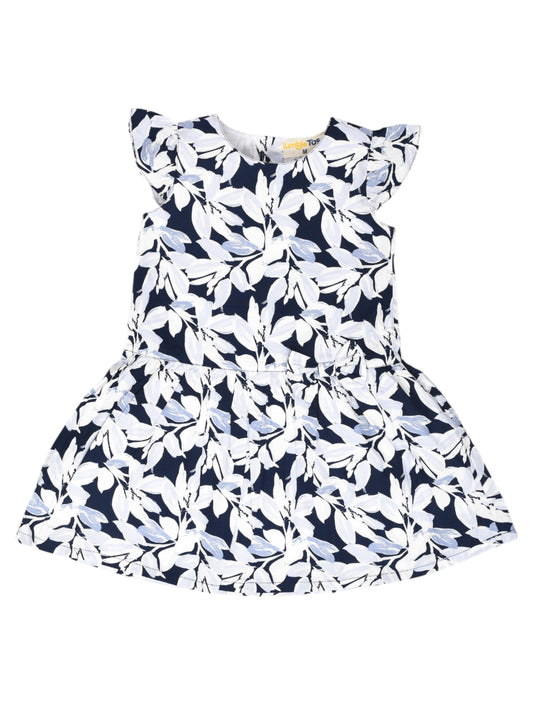 Blue and White Leaf Printed Dress