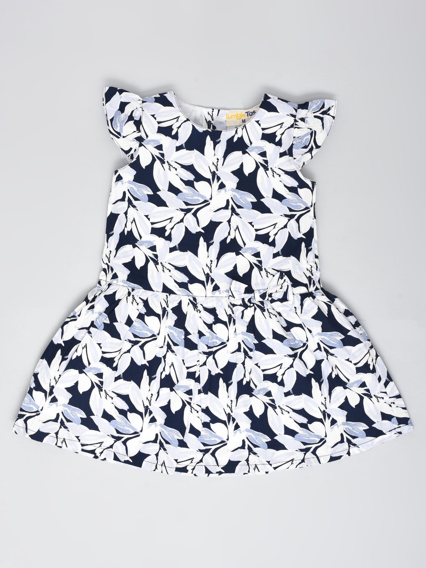 Blue and White Leaf Printed Dress
