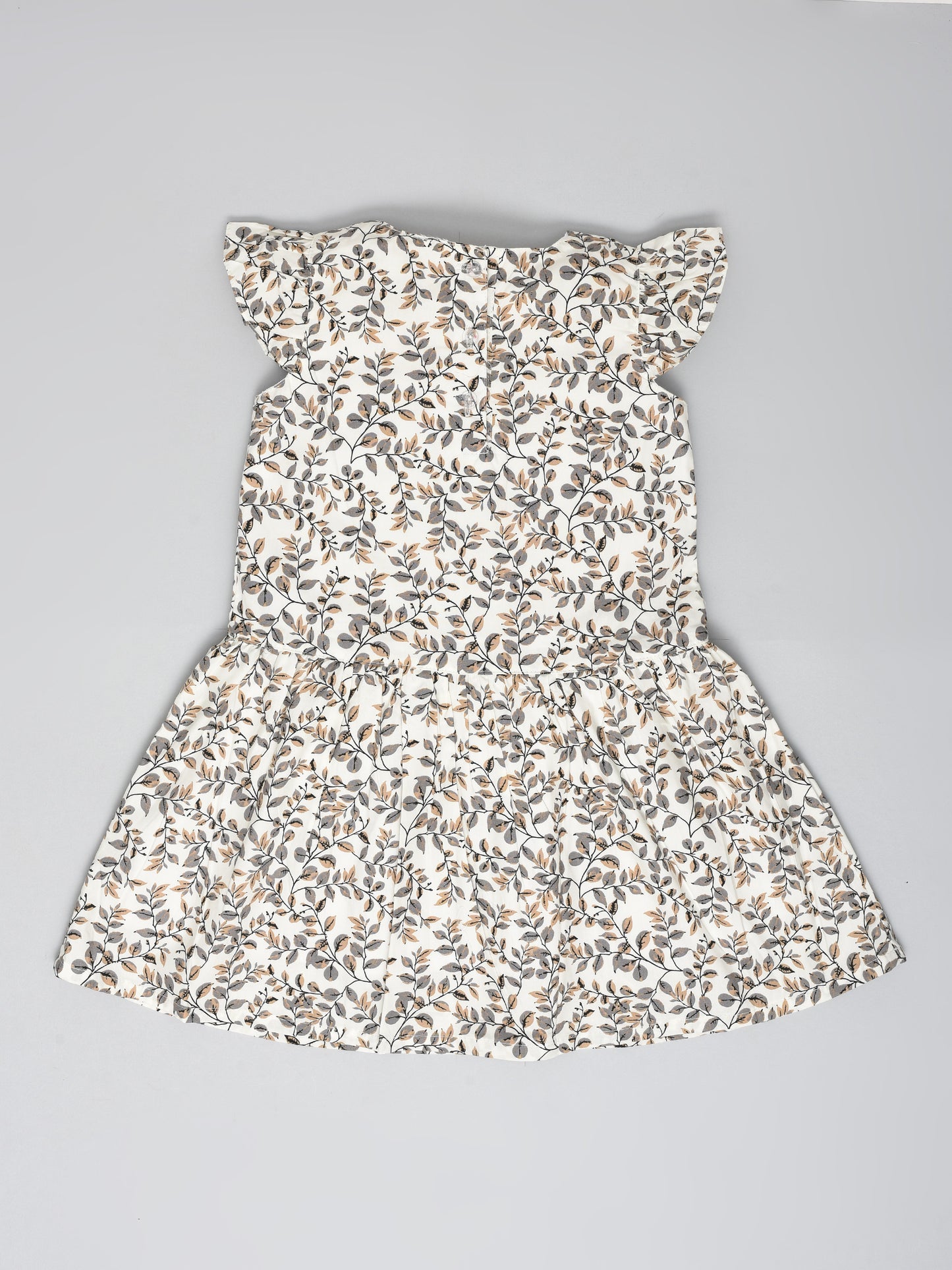 White Dress with Gray Printed Leaves